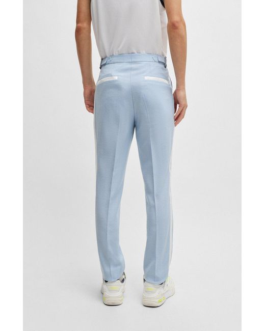 HUGO Blue Slim-fit Trousers In Stretch Mouliné Fabric for men
