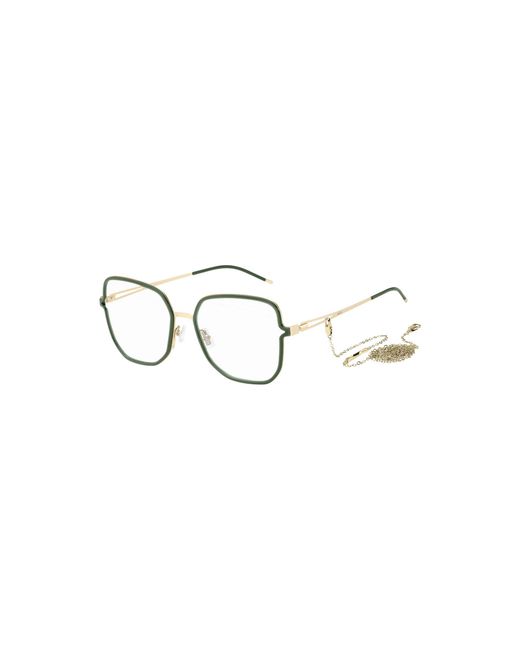 Boss Green Optical Frames With Forked Temples And Branded Chain