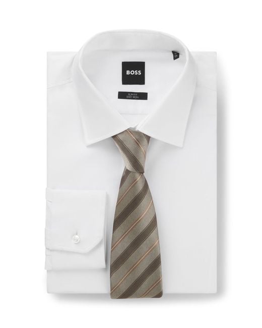 Boss Krawatte Aus Seiden-Jacquard Mit Diagonalen Streifen in White für Herren