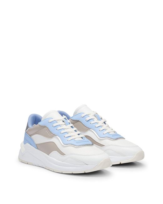 Boss White Mixed-material Trainers With Colour-blocking