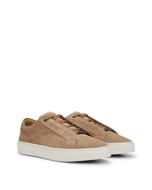 Boss Brown Gary Suede Low-top Trainers With Branded Lace Loop for men