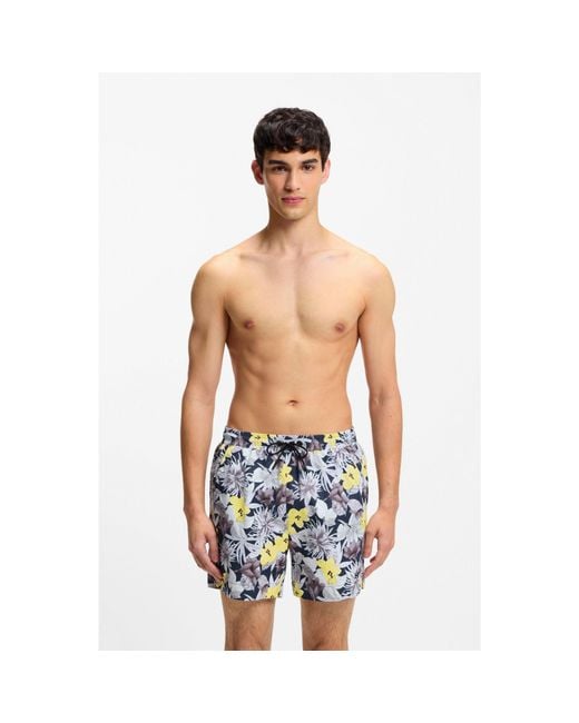 HUGO Blue Quick-Dry Swim Shorts With All-Over Print for men