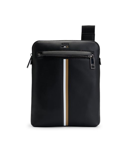 Boss Black Faux-Leather Envelope Bag With Signature Stripe for men