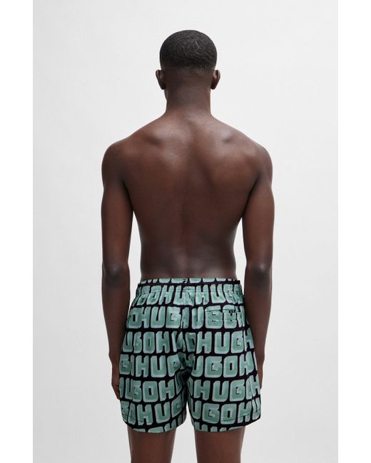 HUGO Green Quick-dry Swim Shorts With All-over Logo Print for men