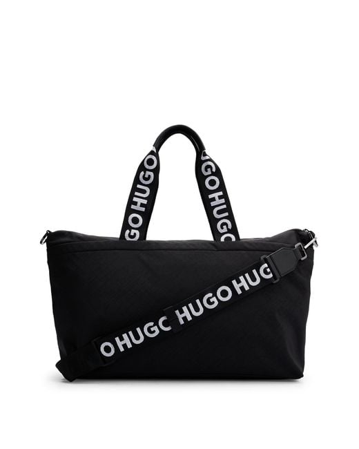 HUGO Black Logo-trim Holdall With Branded Straps for men
