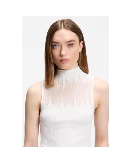 HUGO Blue Knitted Top With Sheer Section