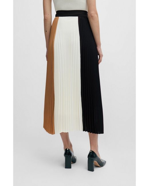 Boss Black Pliss Skirt In Signature Colors With High-rise Waist