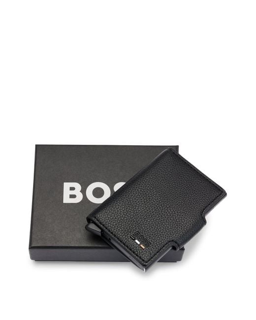 Boss Black Grained Faux-leather Card Holder With Aluminium Case for men