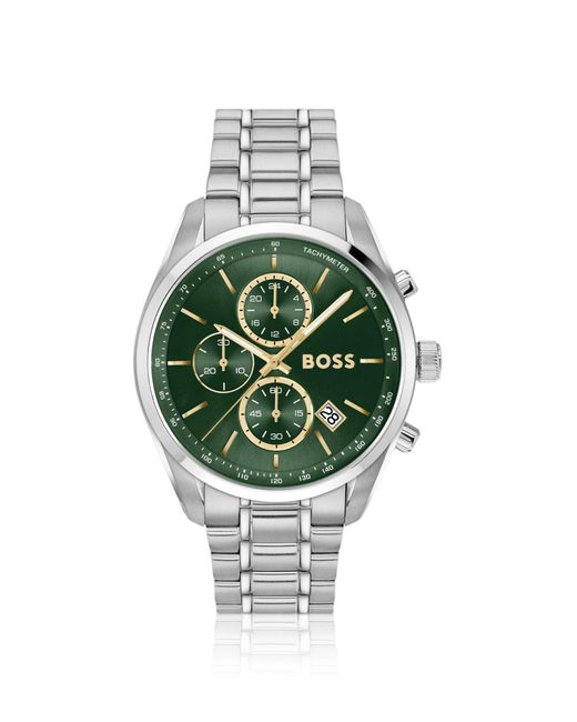 Boss Grand Prix 44-Horloge Met Groene Wijzerplaat En Stalen Polsband in het Green voor heren