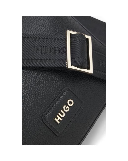HUGO Black Grained Faux-Leather Shoulder Bag With-Tone Hardware
