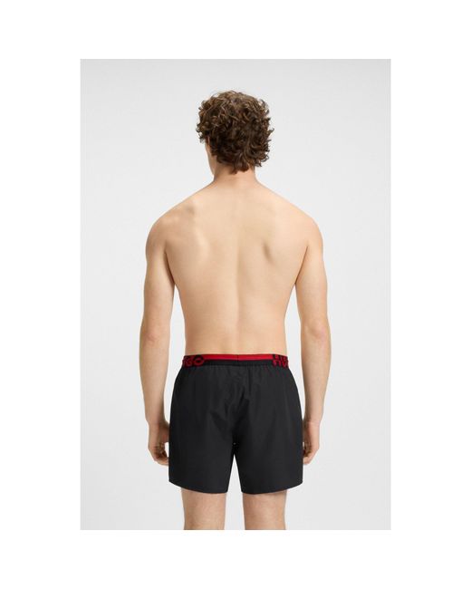 HUGO Black Swim Shorts With Split-Logo Waistband for men