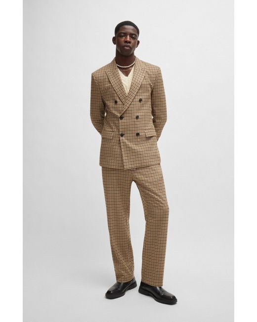 HUGO Natural Modern-fit Trousers In Houndstooth Stretch Material for men