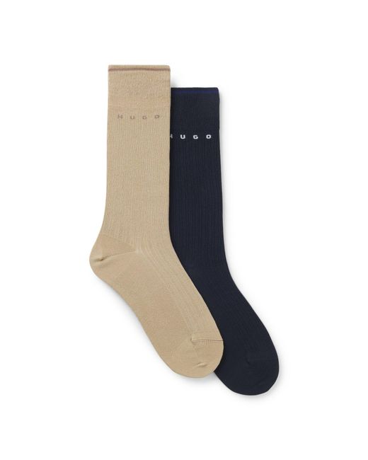 HUGO Blue Two-Pack Of Ribbed Cotton-Blend Socks for men