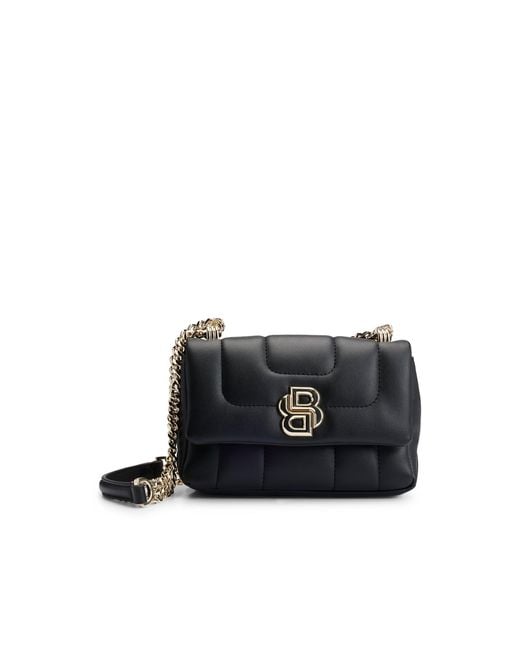 Boss Black Faux-Leather Quilted Shoulder Bag With Double B Monogram