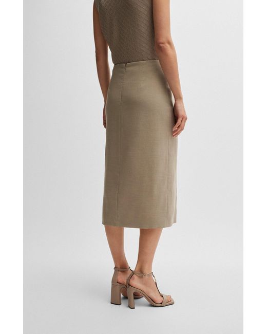 Boss Natural Pencil Skirt In Wool, Linen And Stretch