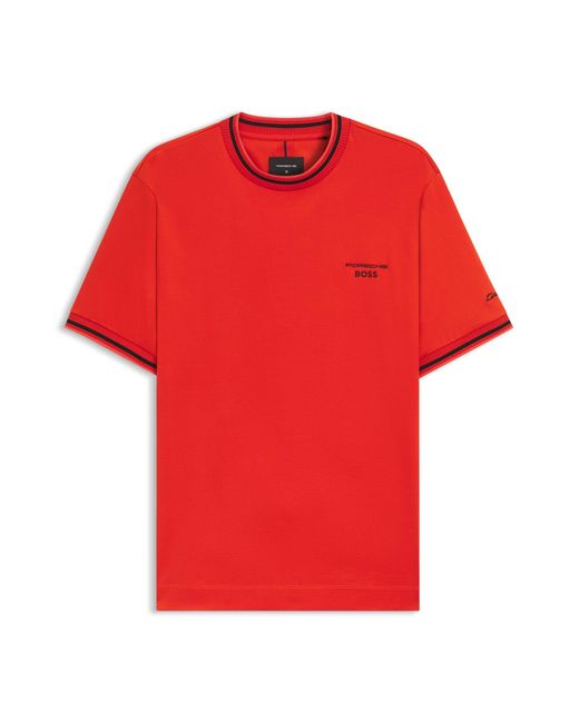 Boss Porsche X -T-Shirt Van Katoen Met Vochtregulerende Afwerking in het Red voor heren