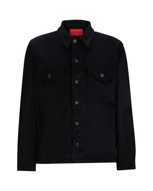 HUGO Black Oversized-fit Overshirt In Faux Suede for men