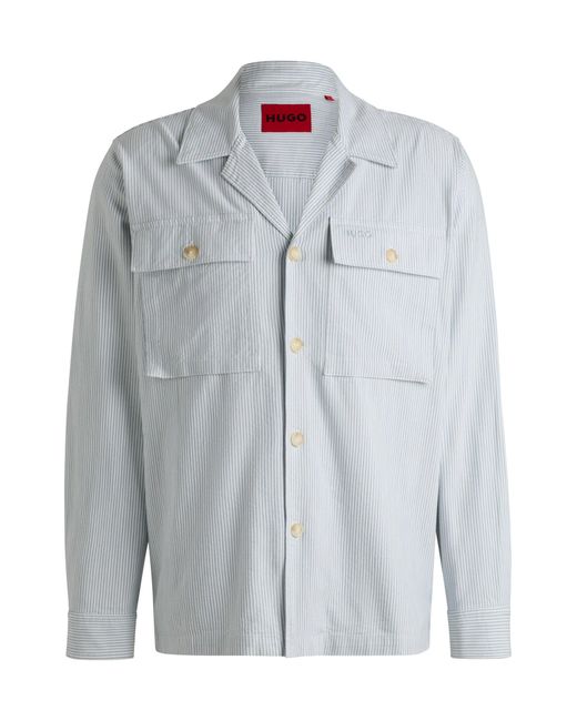 HUGO Oversized Overshirt Aus Oxford-Baumwoll-Mix Mit Streifen-Muster in Gray für Herren