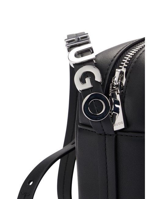 HUGO Black Faux-leather Crossbody Bag With Logo-trimmed Strap