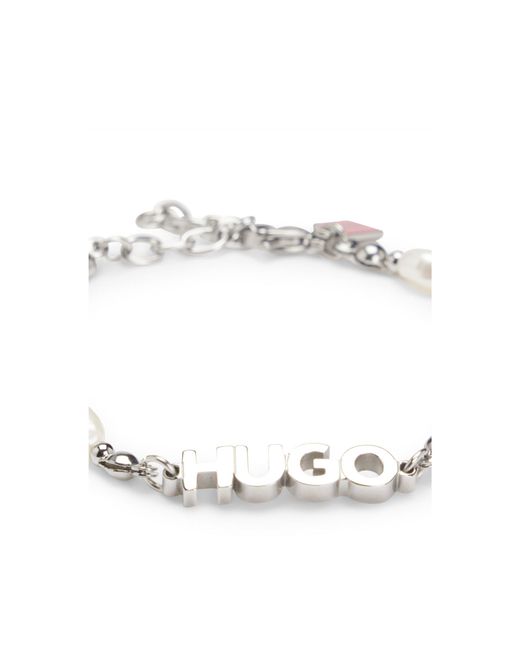 HUGO Metallic Logo Cuff With Pearls And Coloured Stones for men