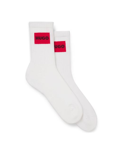 HUGO White Ribbed Quarter-Length Logo Socks
