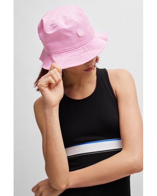 HUGO Pink Bucket Hat In Cotton Twill With Embroidered Logo