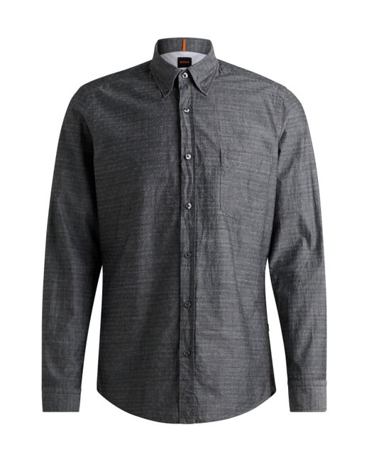 Boss Regular-fit Buttondownoverhemd Van Katoen Met Dobbystructuur in het Gray voor heren