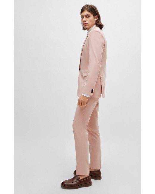 HUGO Pink Extra-slim-fit Suit In A Lightweight Cotton Blend for men