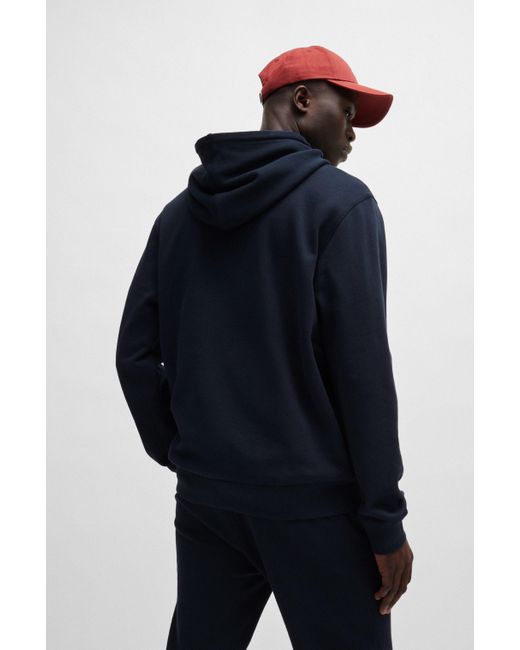 Boss Blue Cotton-terry Hoodie With Logo Patch for men