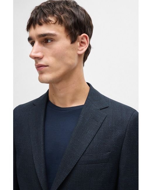 Boss Blue Regular-fit Jacket In A Herringbone Stretch-cotton Blend for men