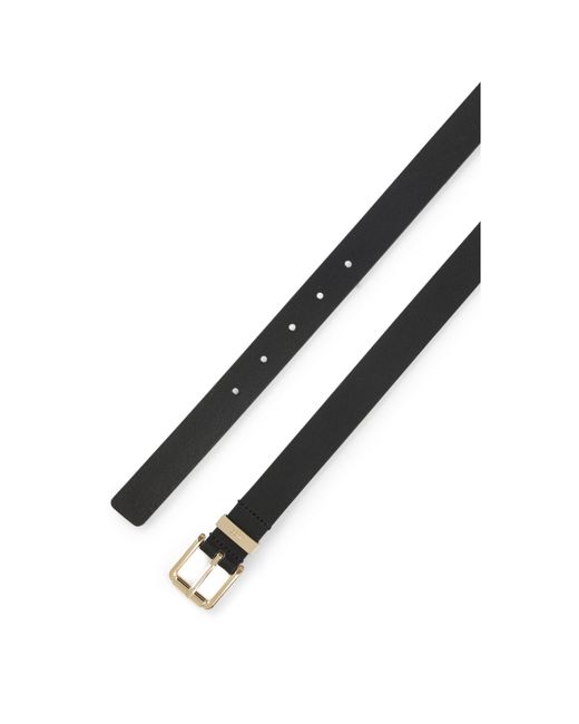 HUGO Black Italian-Leather Belt With-Tone Buckle