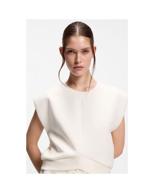 Boss Natural Sleeveless Loose-Fit Sweatshirt With V-Cut Hemline