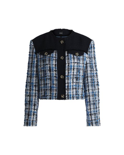 Boss Blue Tweed Jacket With Contrast Panels And Knot Buttons