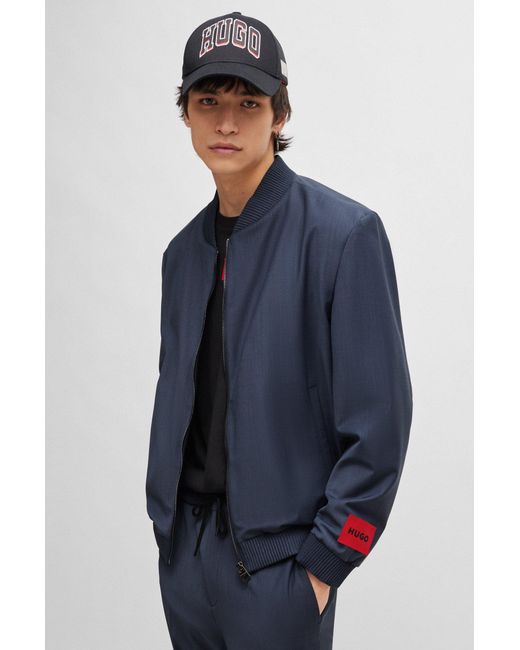 HUGO Blue Slim-fit Jacket In Mohair-look Material for men