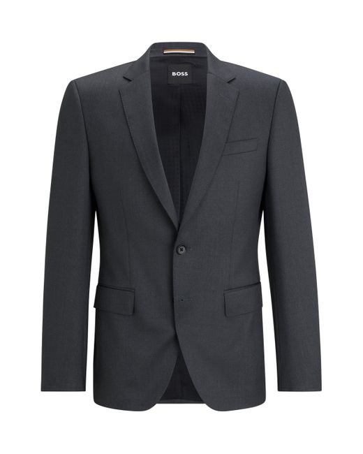 Boss Gray Slim-fit Jacket In Virgin-wool Serge for men