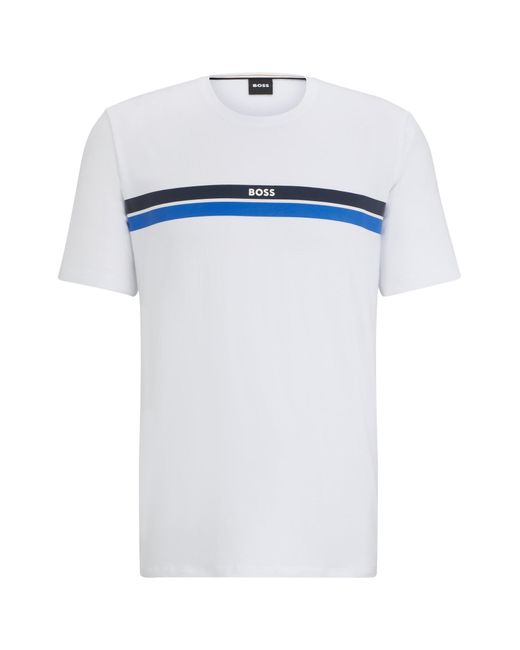 Boss White Logo-stripe Pyjama T-shirt In Stretch-cotton Jersey for men