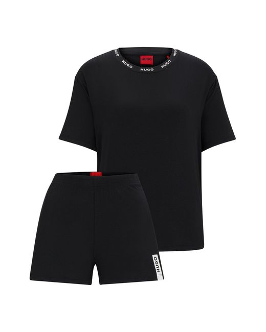 HUGO Black Stretch-jersey Pyjamas With Contrast Logo Details