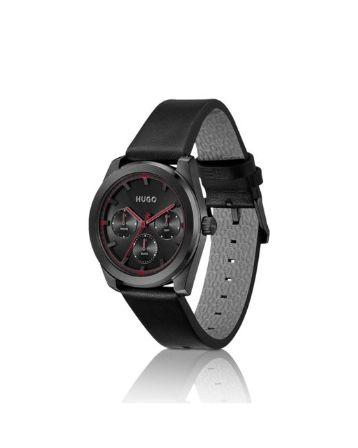 HUGO Black #Bright Sport-Plated Watch With Tonal Leather Strap for men