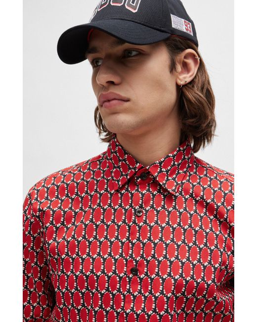 HUGO Red Slim-fit Shirt In Abstract-printed Cotton Poplin for men