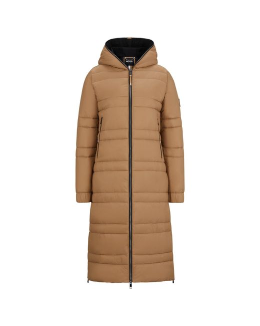 Boss Brown Equestrian Long Puffer Jacket With Side Zips