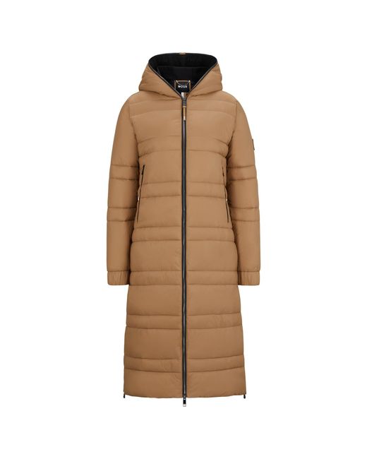 Boss Brown Equestrian Long Puffer Jacket With Side Zips