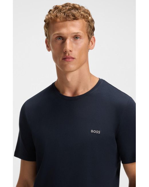 Boss T-Shirt Van Stretchkatoen Met Logostiksel in het Black voor heren