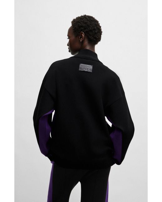 Boss Black Naomi X Zip-up Knitted Jacket With Logo Patch