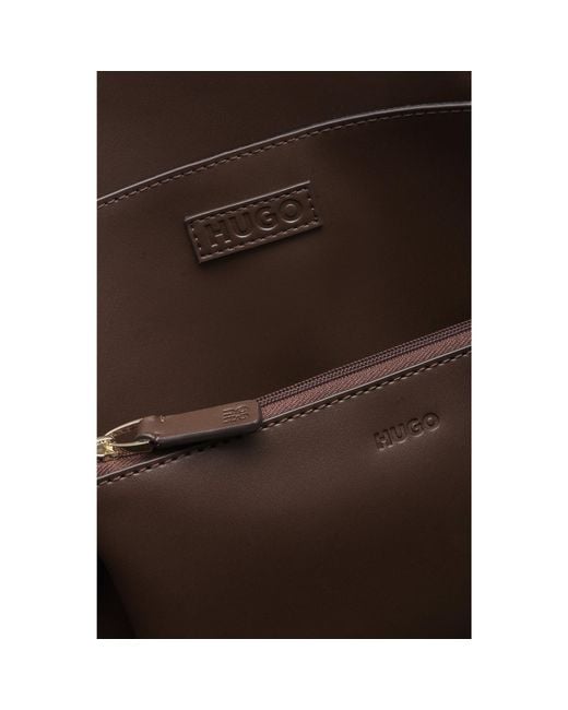 HUGO Brown Dual-Material Faux-Leather Tote With Metal Logo