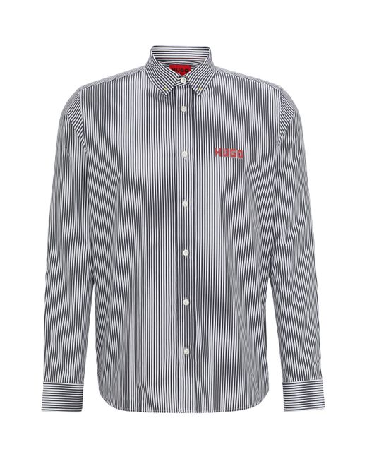 HUGO Gray Relaxed-fit Shirt In Striped Cotton Poplin for men