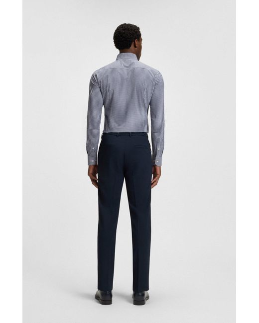 Boss Slim-Fit Overhemd Van Geruite Hoogwaardige Stretchpopeline in het Blue voor heren