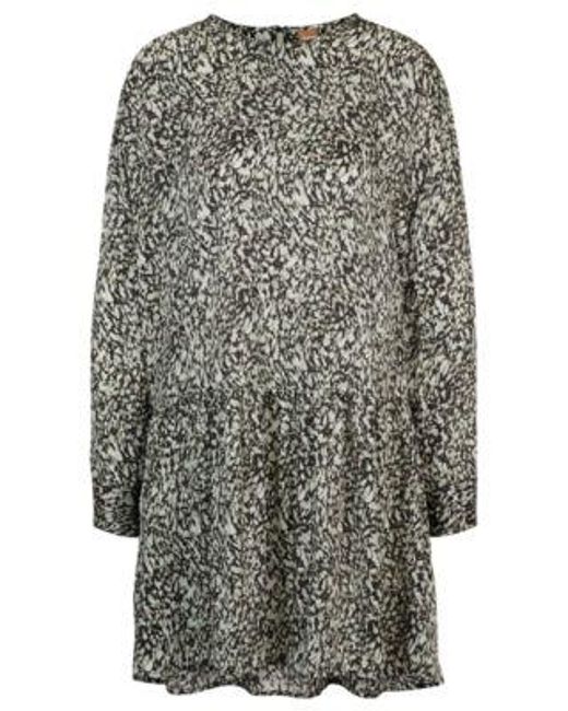 Robe À Manches Longues En Toile Imprimée Avec Bas À Volants Boss en coloris Gray