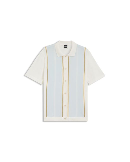 Boss White Colour-Blocked Cardigan With Wing Collar for men