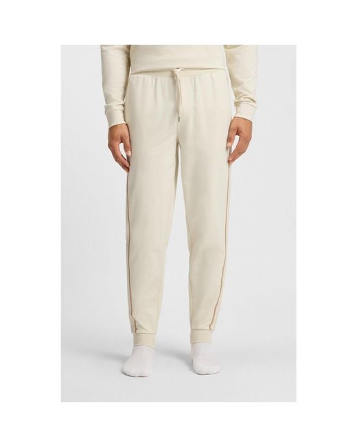Boss Natural Cotton-Terry Tracksuit Bottoms With Tape And Logo for men