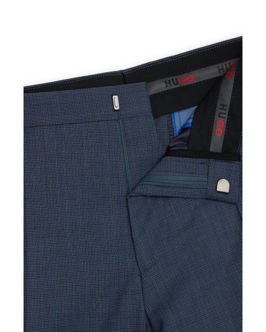 HUGO Blue Extra-slim-fit Trousers In Houndstooth Stretch Cloth for men